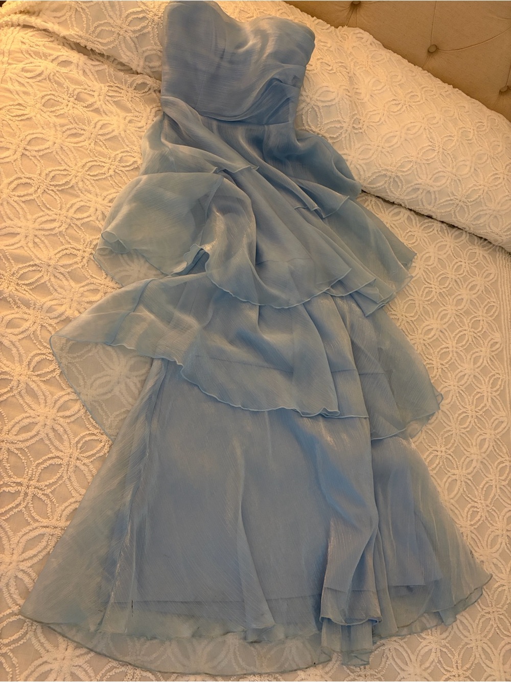 Strapless Light Blue Ruffled Chiffon Prom Dress